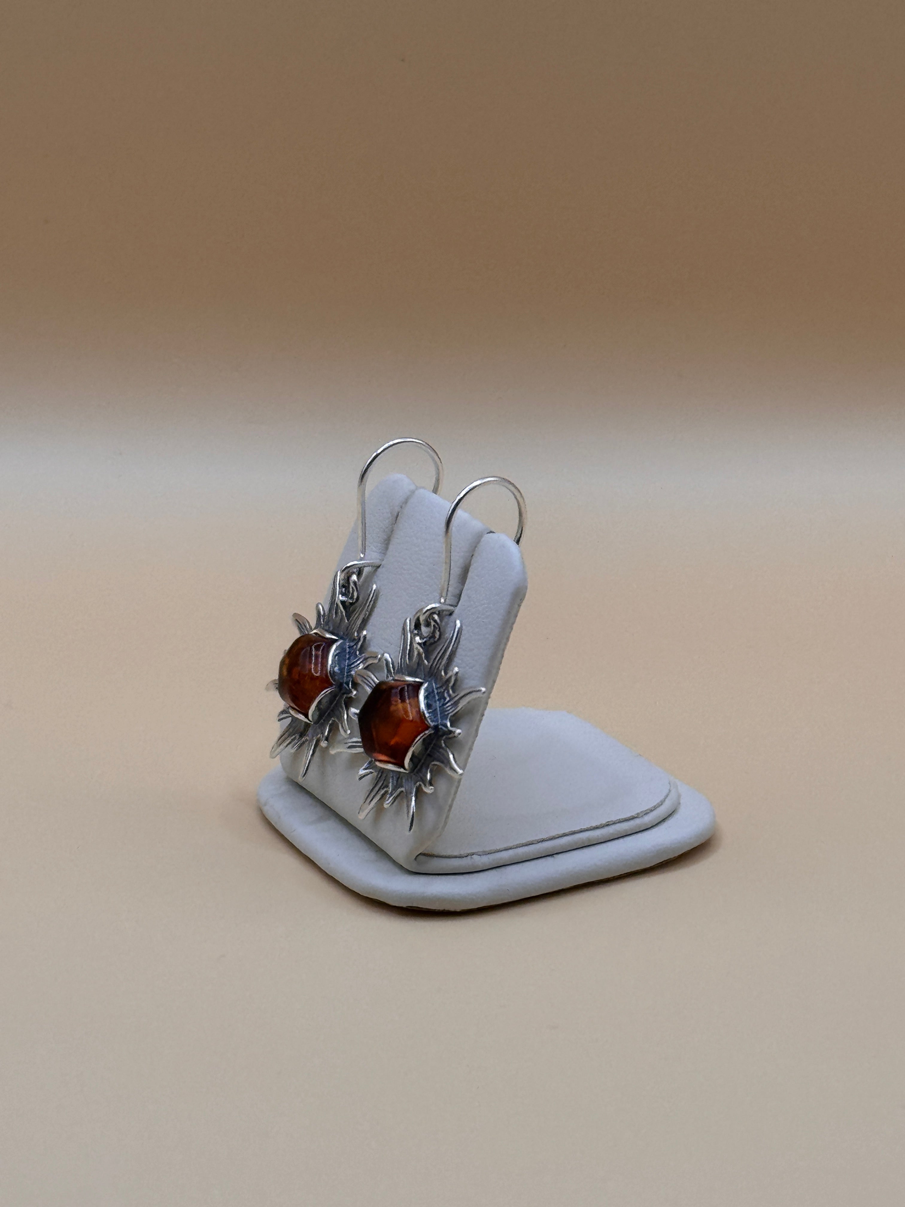 Kolczyki srebrne z bursztynem (słoneczka)