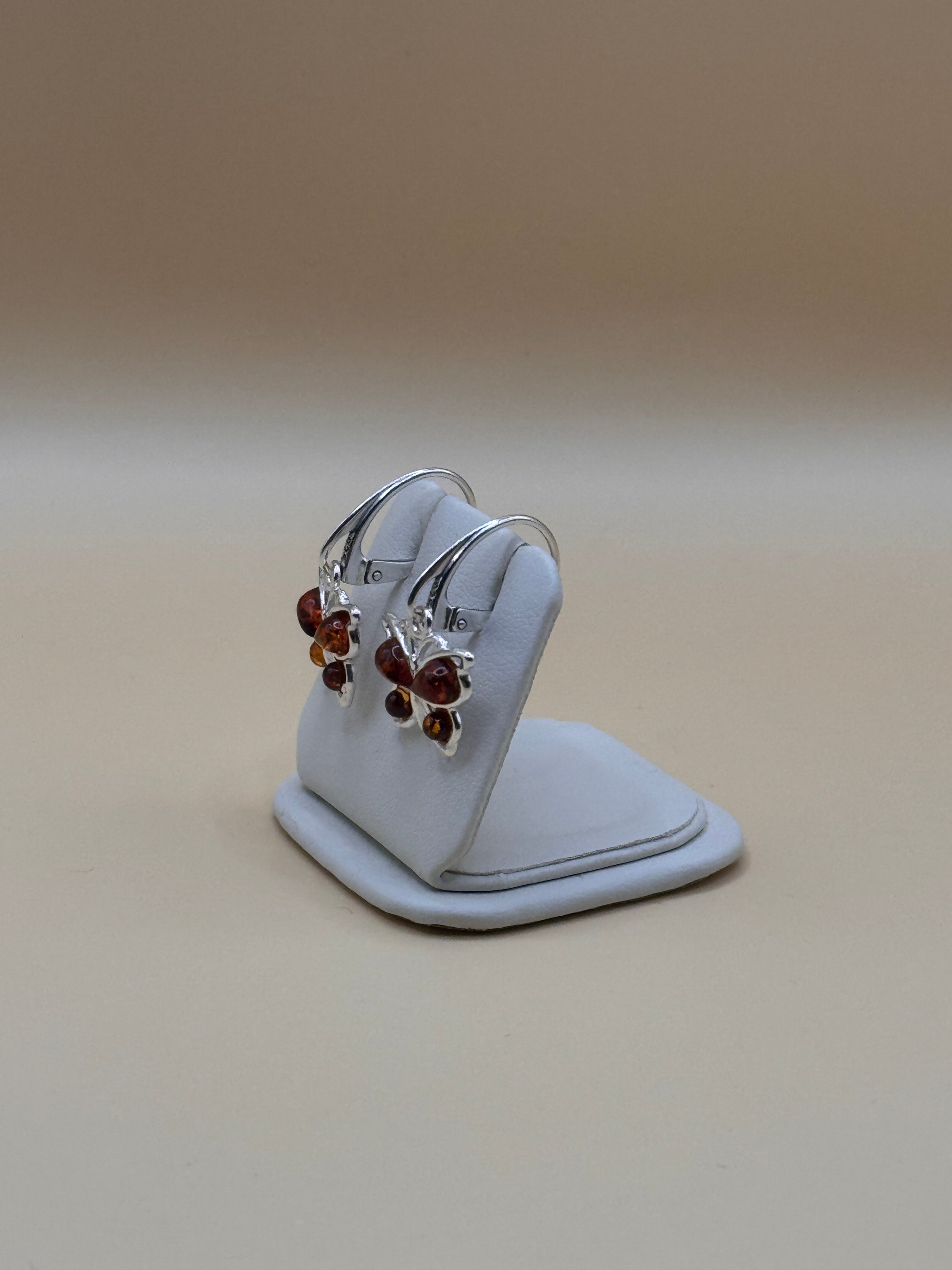 Kolczyki srebrne z bursztynem (motylki)