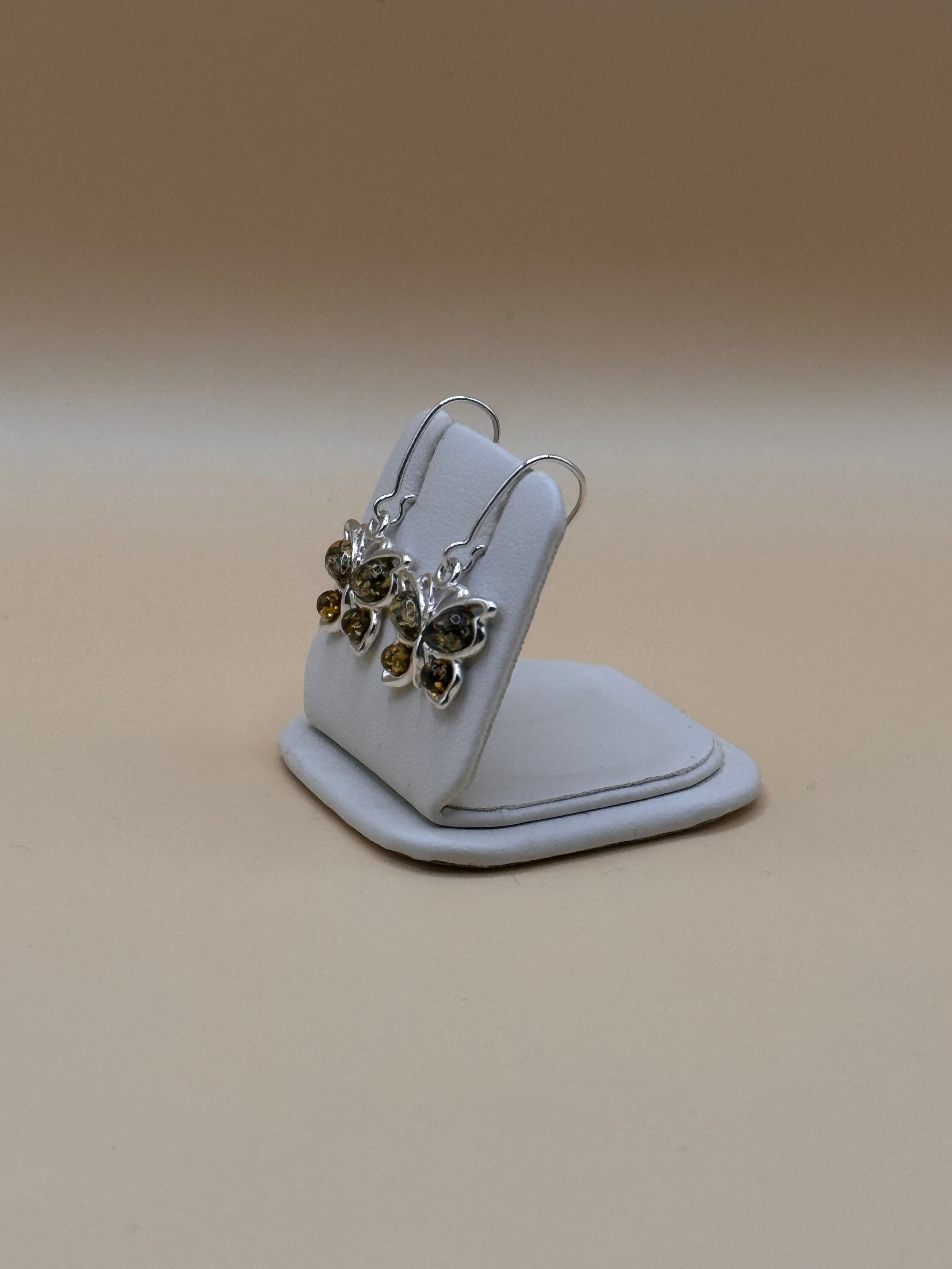 Kolczyki srebrne z bursztynem (motylki)