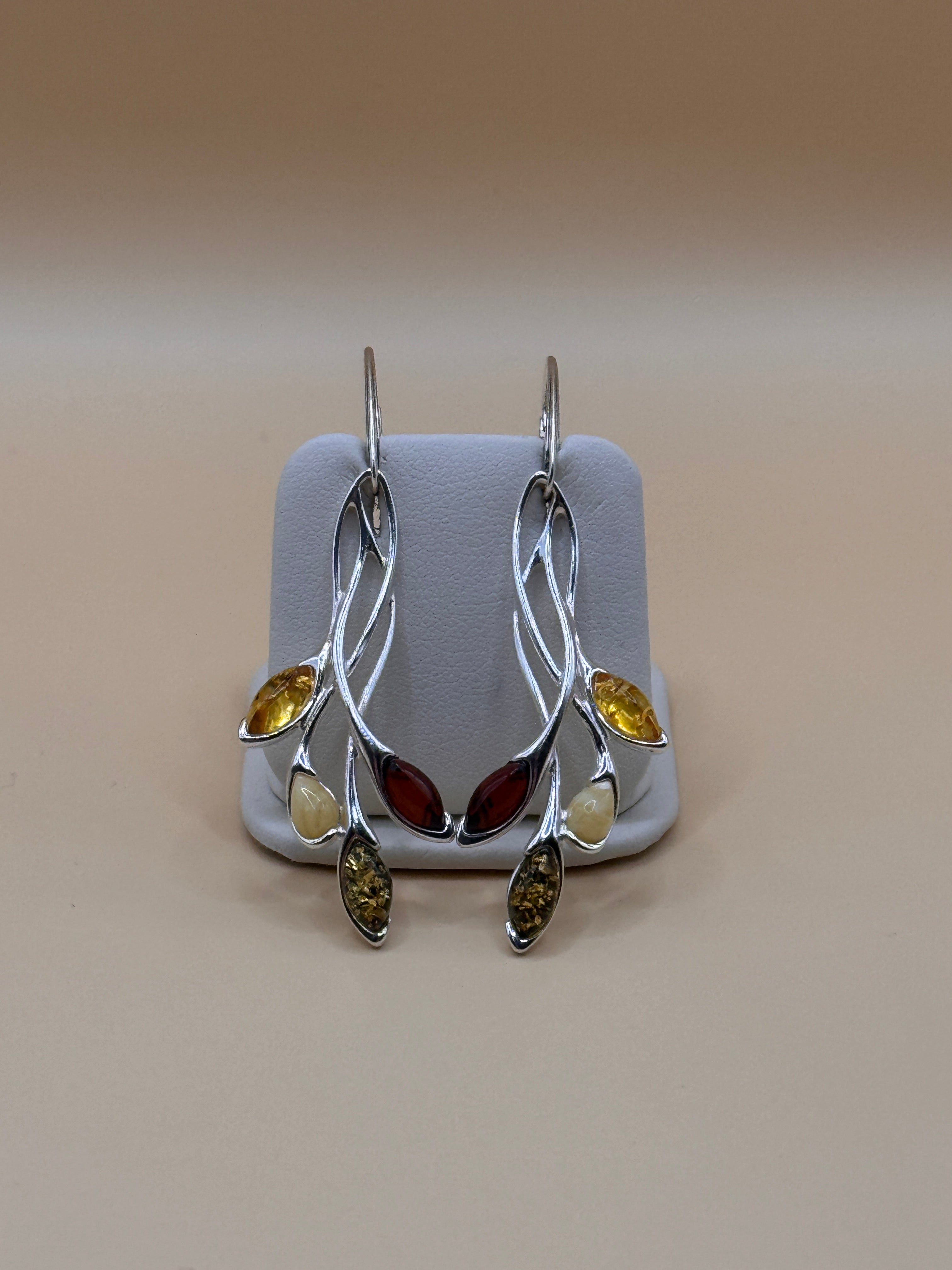 Kolczyki srebrne z bursztynem (gałązki)