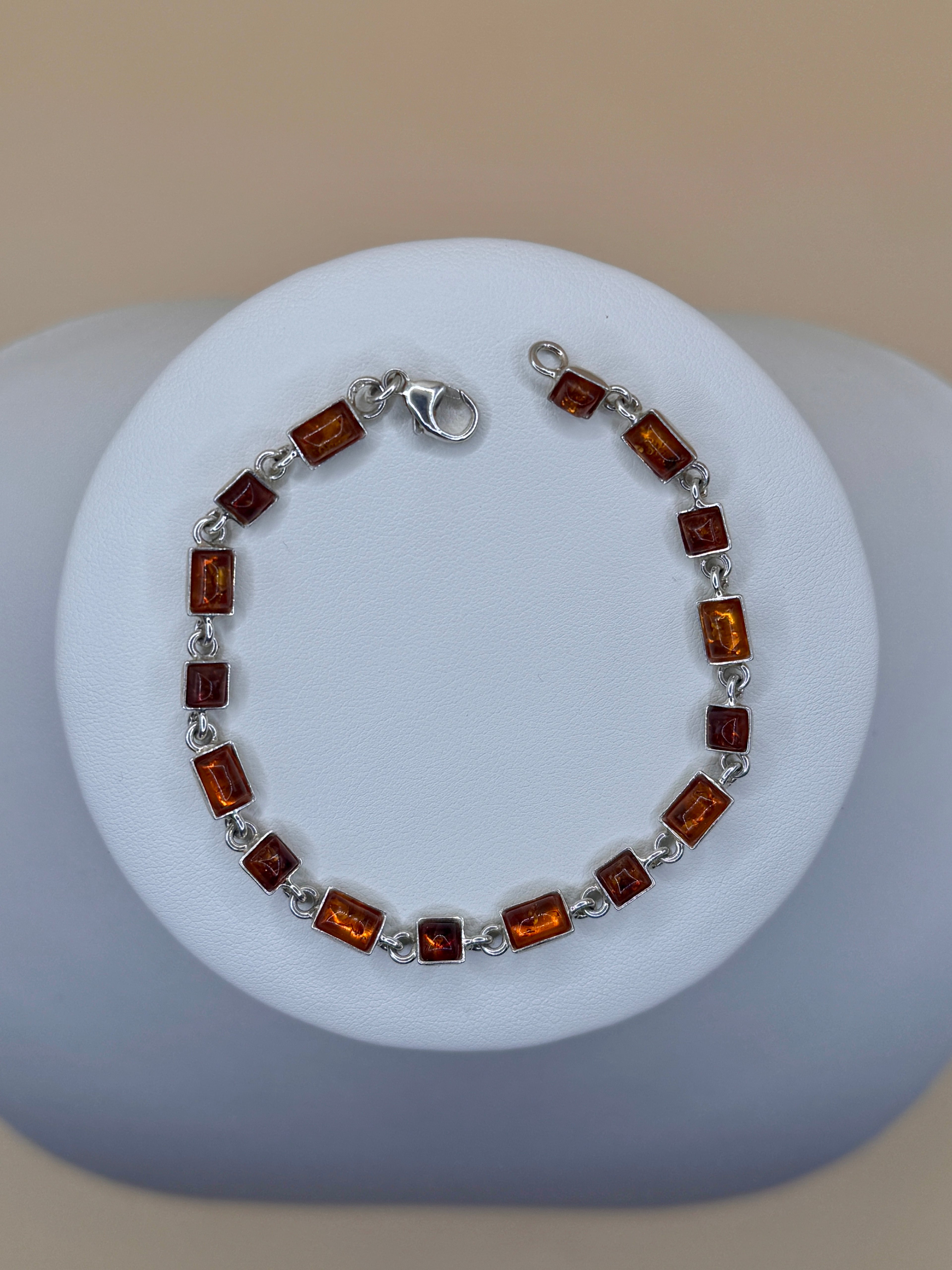 Bransoletka srebrna z bursztynem (kwadraciki i prostokąciki)