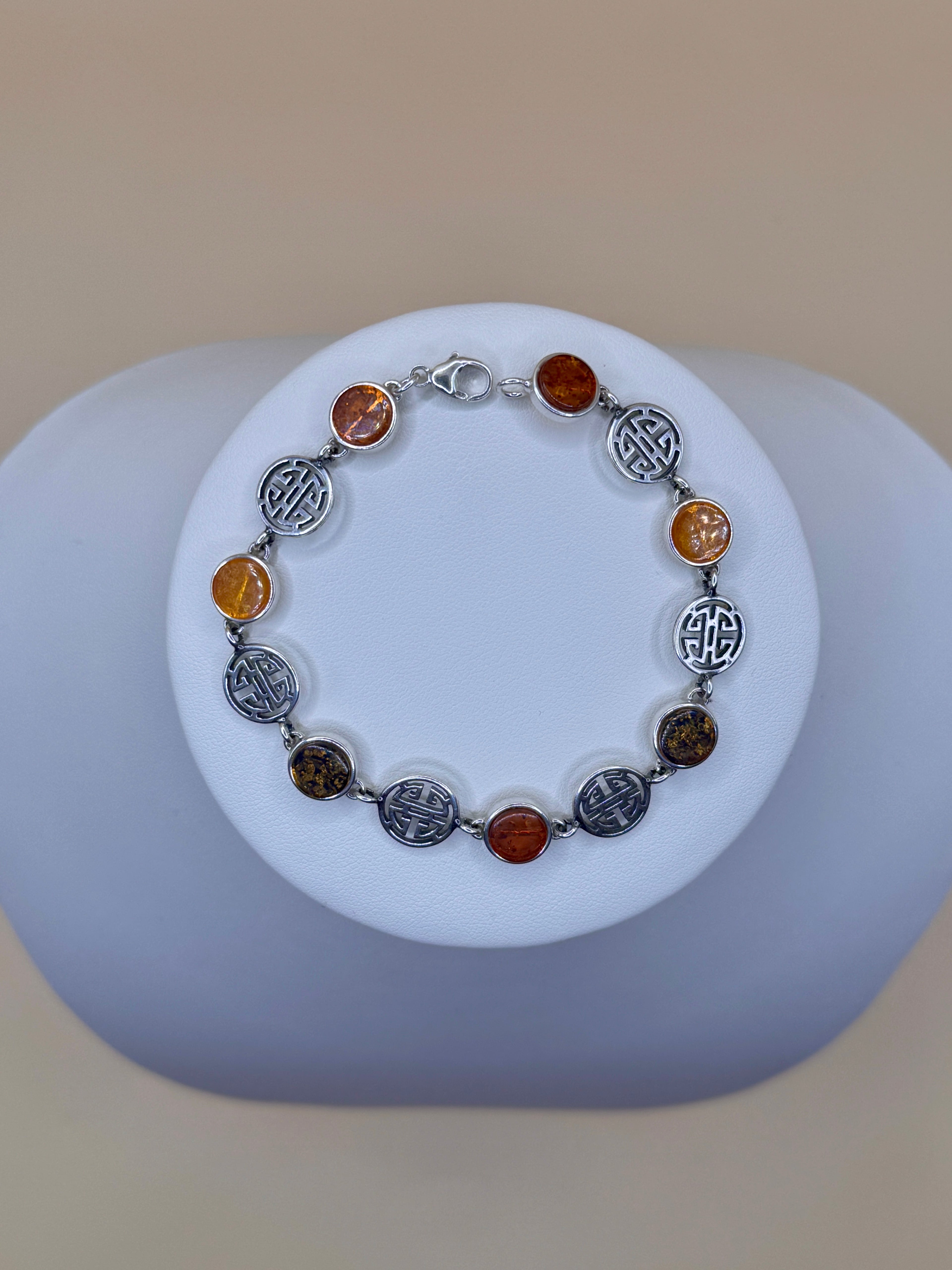 Bransoletka srebrna z bursztynem